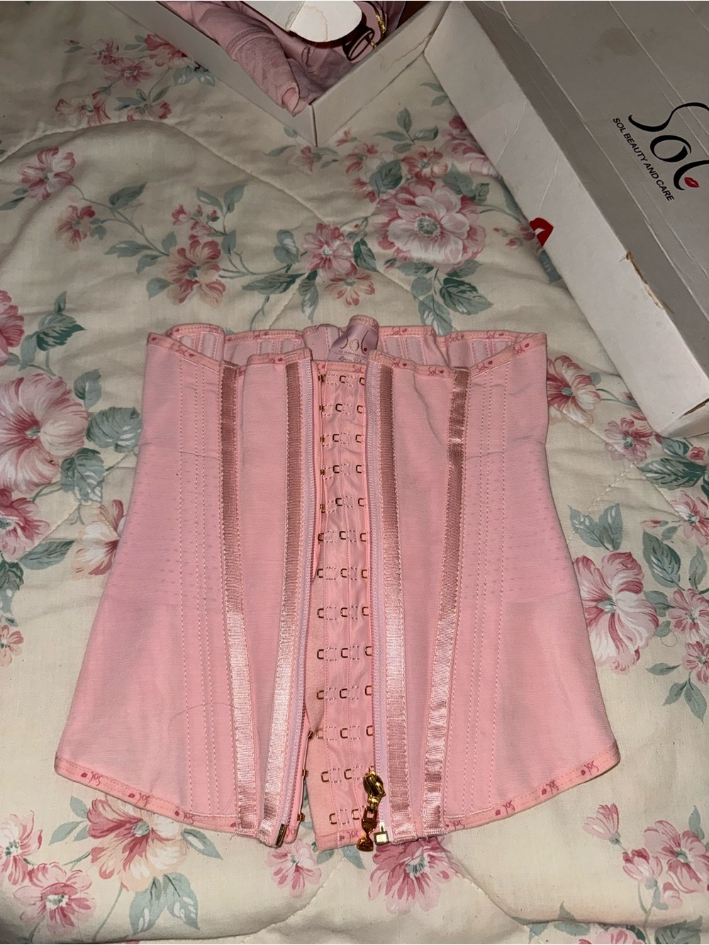 NEW SOL beauty and care Pink Waist Trainer Corset with Front Zipper Rose